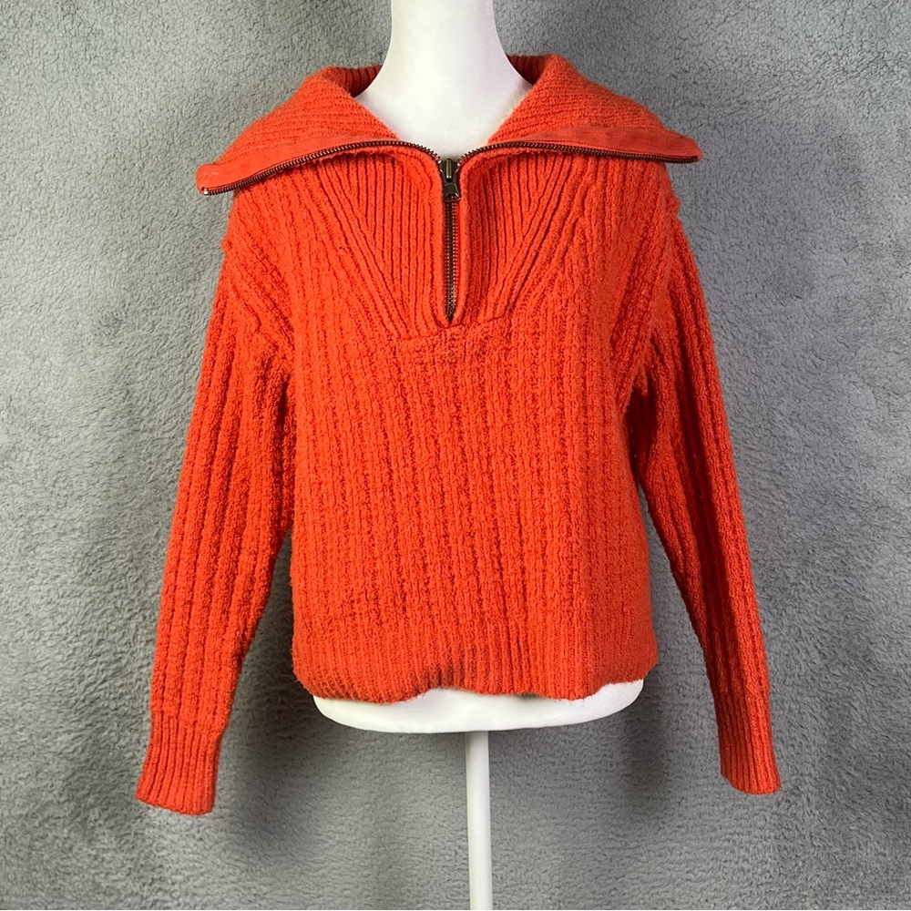 Free People Sweater Womens XS Orange Half Zip High Neck Preppy Cozy Comfy